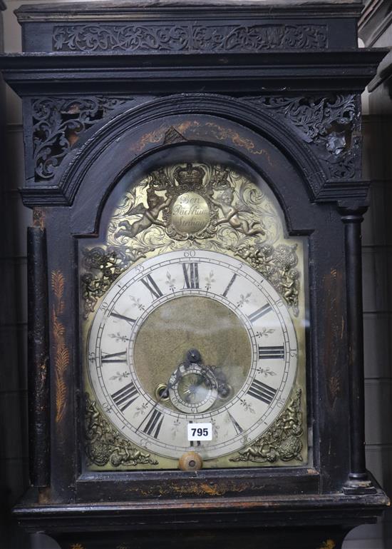 An 18th century black and gold lacquer eight day longcase clock, H.200cm